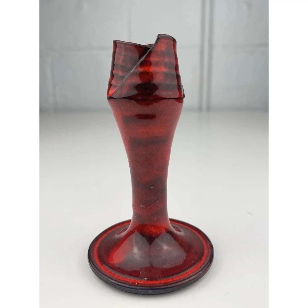Larry Allen Art‎ Pottery Tulip Candlestick Holder Red Black Stoneware Alabama